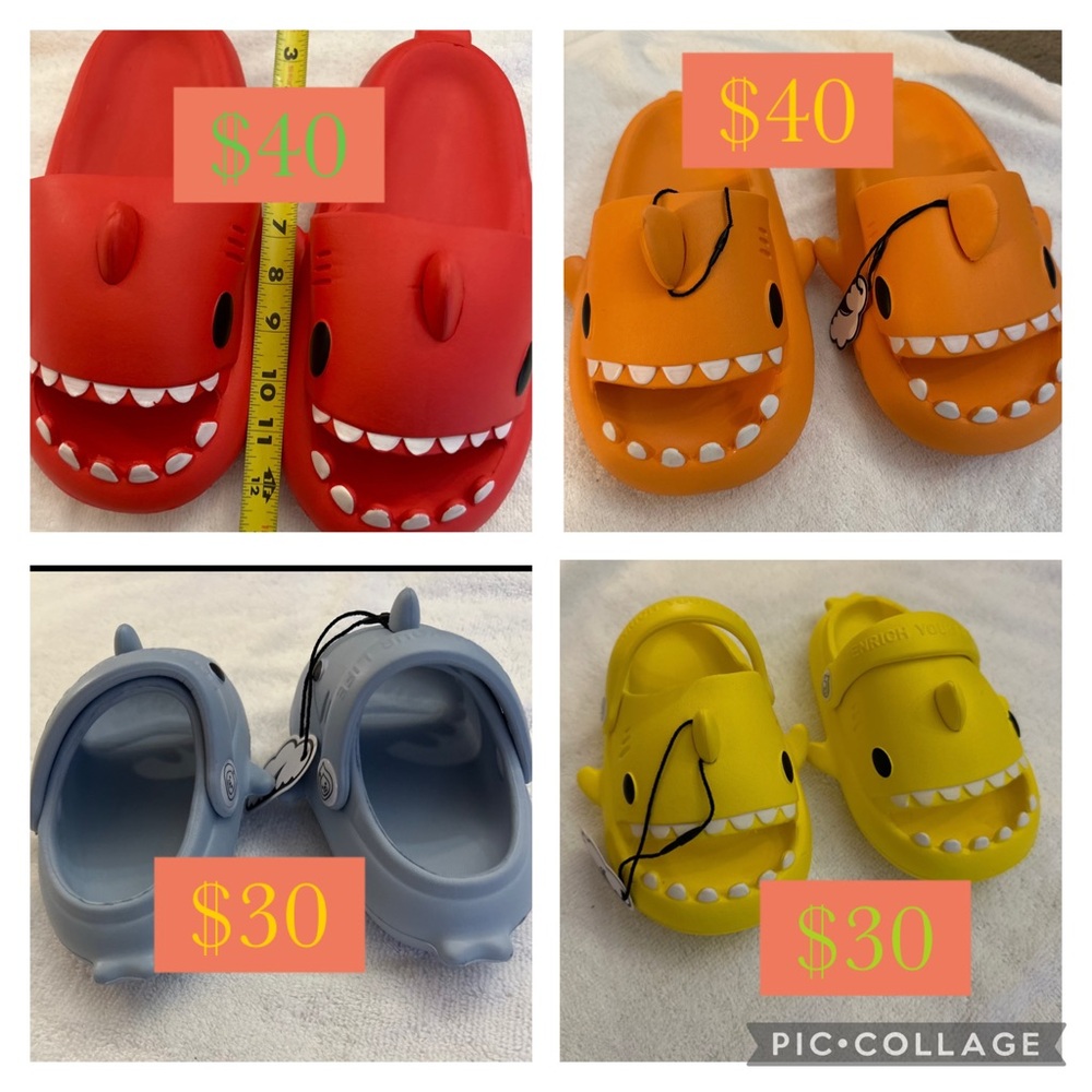 Kids Shark Slip-On Shoes - Red, Orange, Blue, Yellow